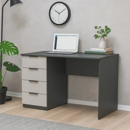 Стол письменный СП2 4Я 750х1300х600 мм корпус ДСП Серый Графит фасад МДФ краска RAL9001 (Свет-беж) фрезерование Плаше Гросс