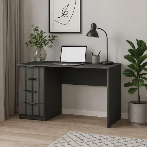 Стол письменный СП2 4Я 750х1300х600 мм корпус ДСП Серый Графит фасад МДФ краска RAL7012 (Серый) фрезерование Плаше Гросс