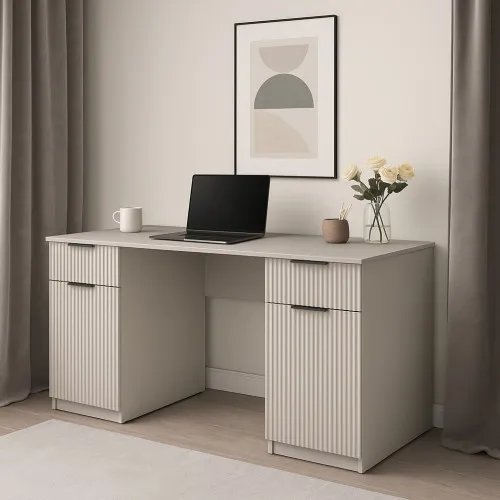 Стол письменный СП4 2Я2Д 750х1400х500 мм корпус ДСП Кашемир фасад МДФ краска NCS S 2002-Y50R (Шелковистый мат) фрезерование Плаше Гросс