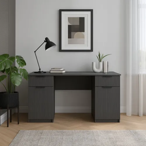 Стол письменный СП4 2Я2Д 750х1400х500 мм корпус ДСП Серый Графит фасад МДФ краска RAL7012 (Серый) фрезерование Плаше Гросс