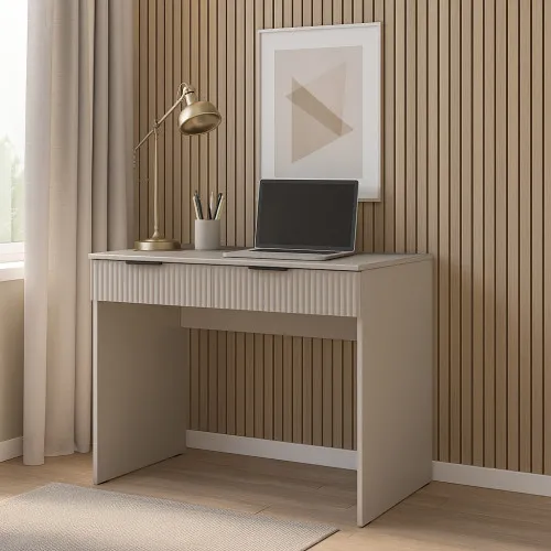 Стол письменный СП5 2Я 780х1000х500 мм корпус ДСП Кашемир фасад МДФ краска NCS S 2002-Y50R (Шелковистый мат) фрезерование Плаше Гросс