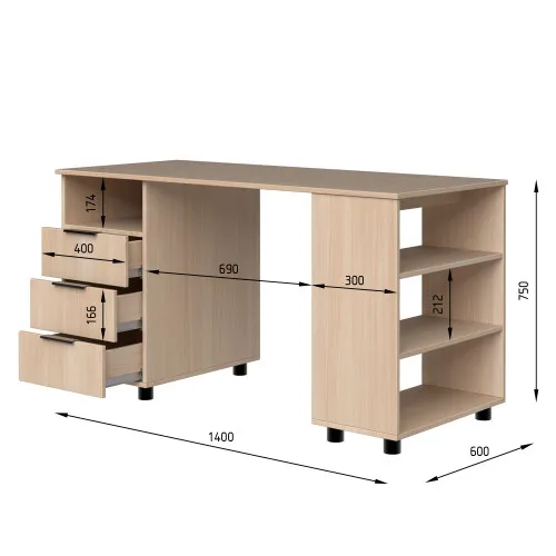 Стол письменный СП8 3Я 750х1400х600 мм ДСП Белый