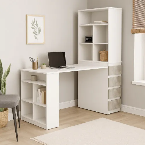 Стол письменный СП10 4Я 1500х1200х600 мм корпус ДСП Белый фасад ДСП Ателье Светлый