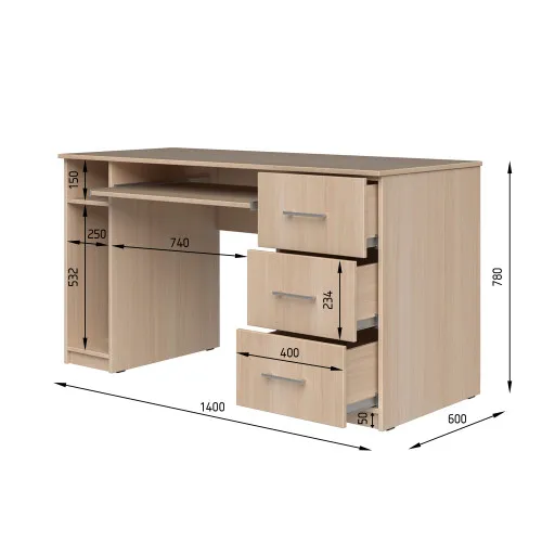 Стол компьютерный СК1 3Я 780х1400х600 мм ДСП Белый