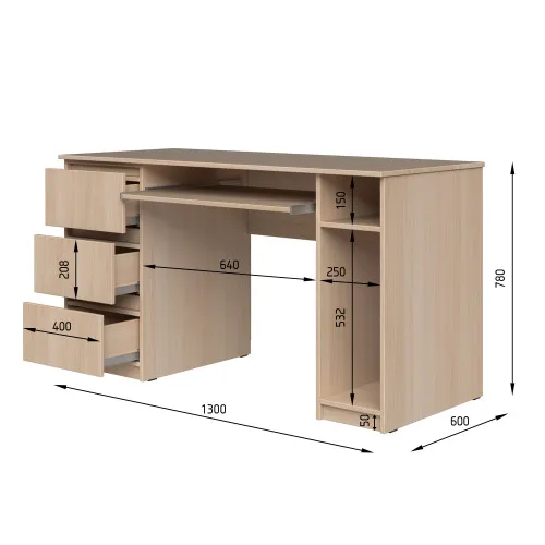 Стол компьютерный СК2 3Я 780х1300х600 мм ДСП Белый