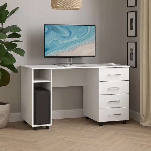 Стол компьютерный СК3 4Я 750х1300х600 мм ДСП Белый