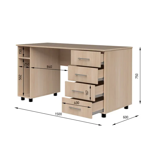 Стол компьютерный СК3 4Я 750х1500х600 мм ДСП Белый