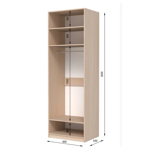 Шафа розпашна ШР2 2600х1000х600 мм ДСП Дуб Крафт Сірий