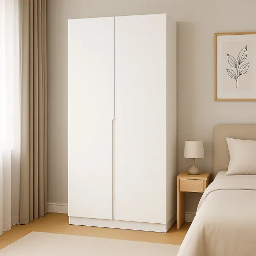 Шафа розпашна ШР2 2600х1000х450 мм корпус ДСП Білий фасад МДФ фарба Білий (RAL9003) фрезерована ручка V