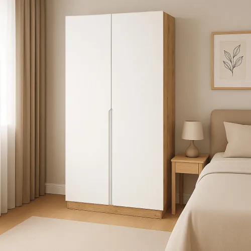 Шафа розпашна ШР2 2600х1000х450 мм корпус ДСП Дуб Крафт Золотий фасад МДФ фарба Білий (RAL9003) фрезерована ручка V