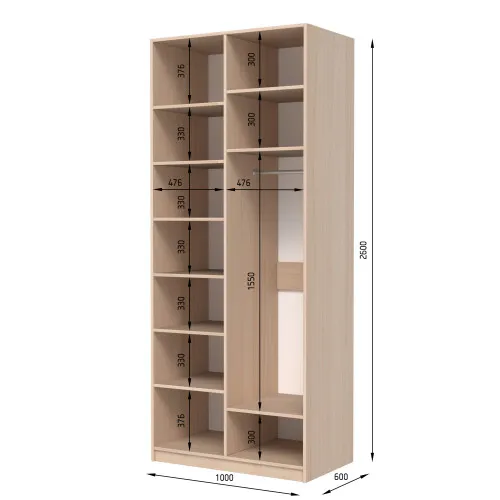 Шафа розпашна ШР2 2600х1000х600 мм корпус ДСП Дуб Крафт Золотий фасад МДФ фарба Білий (RAL9003) фрезерована ручка V