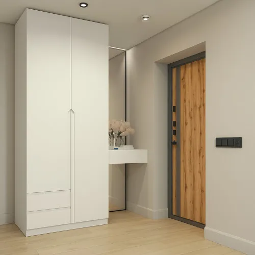 Шафа розпашна ШР3 2100х1000х450 мм корпус ДСП Білий фасад МДФ фарба Білий (RAL9003) фрезеровані ручки V і J