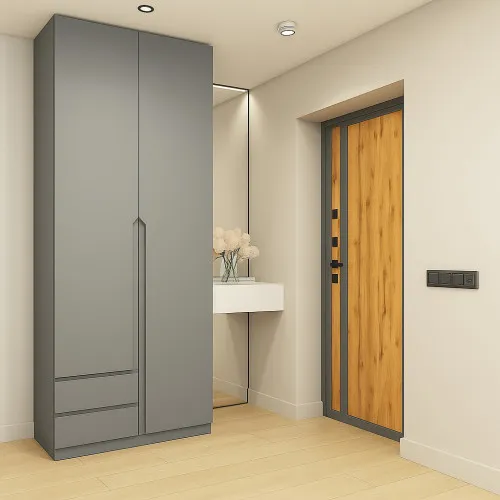 Шафа розпашна ШР3 2100х1000х450 мм корпус ДСП Сіра Мишка фасад МДФ фарба RAL7004 (Сигнальний сірий) фрезеровані ручки V і J