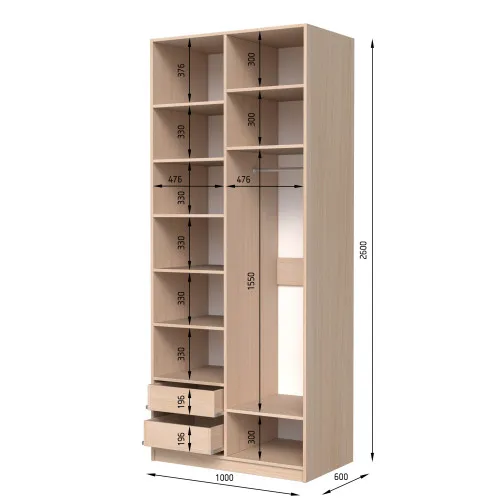 Шафа розпашна ШР4 2600х1200х600 мм корпус ДСП Дуб Сонома фасад ДСП Кашемір