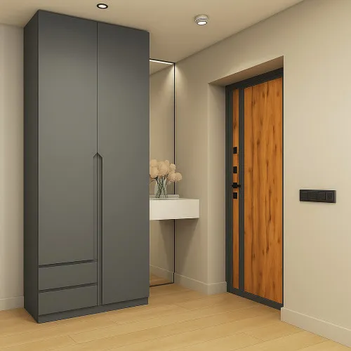 Шафа розпашна ШР3 2100х1000х450 мм корпус ДСП Сірий графіт фасад МДФ фарба RAL7012 (Базальтовий сірий) фрезеровані ручки V і J