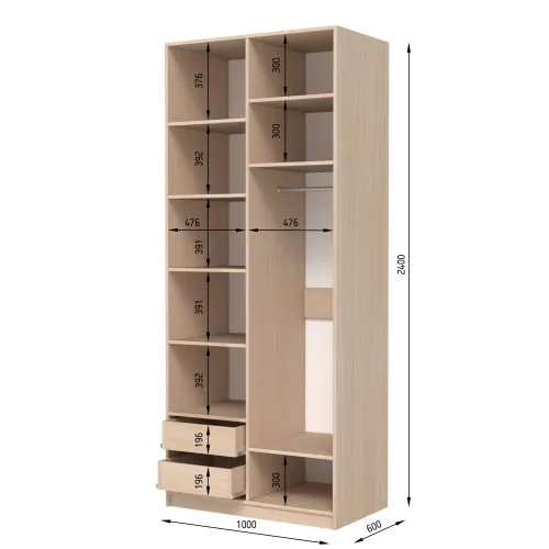 Шафа розпашна ШР3 2400х1000х600 мм ДСП Білий