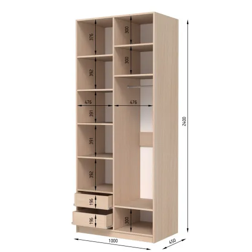 Шафа розпашна ШР3 2400х1000х450 мм ДСП Білий