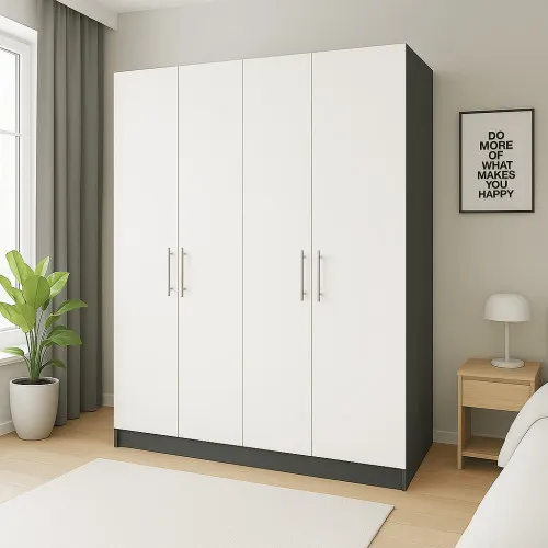 Шкаф распашный ШР4 2400х1400х600 мм корпус ДСП Антрацит фасад ДСП Белый