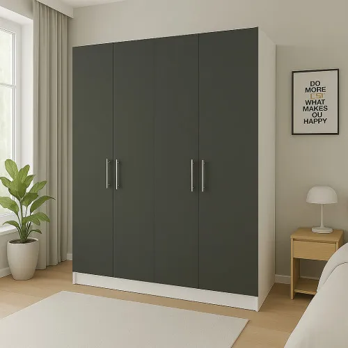 Шкаф распашный ШР4 2400х1400х600 мм корпус ДСП Белый фасад ДСП Антрацит