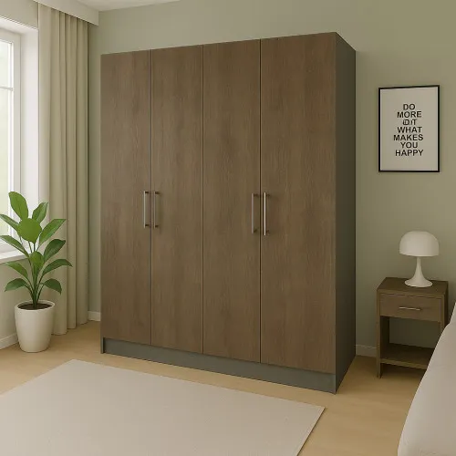 Шкаф распашный ШР4 2400х1400х450 мм корпус ДСП Серый Камень фасад ДСП Дуб Винтаж Оксид