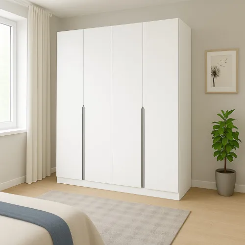 Шкаф распашный ШР4 2400х1400х450 мм корпус ДСП Белый фасад МДФ краска Белый (RAL9003) фрезерованная ручка V