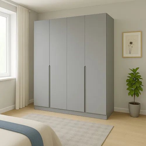 Шкаф распашный ШР4 2400х1400х450 мм корпус ДСП Серая Мышка фасад МДФ краска RAL7004 (Сигнальный серый) фрезерованная ручка V