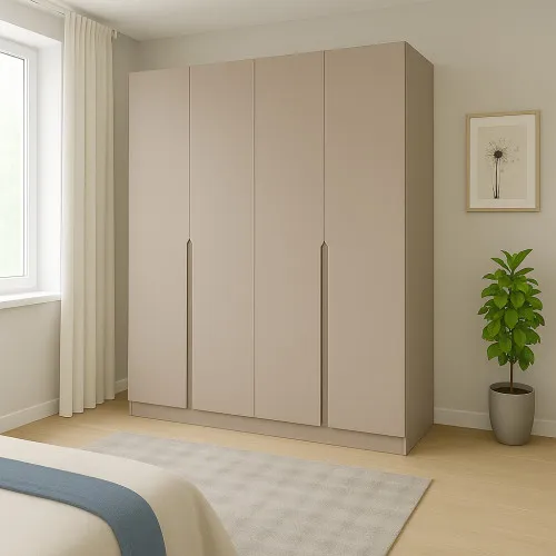 Шкаф распашный ШР4 2400х1400х450 мм корпус ДСП Кашемир фасад МДФ краска NCS S 2002-Y50R (Шелковистый мат) фрезерованная ручка V