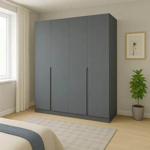 Шкаф распашный ШР4 2400х1400х450 мм корпус ДСП Серый Графит фасад МДФ краска RAL7012 (Базальтовый серый) фрезерованная ручка V