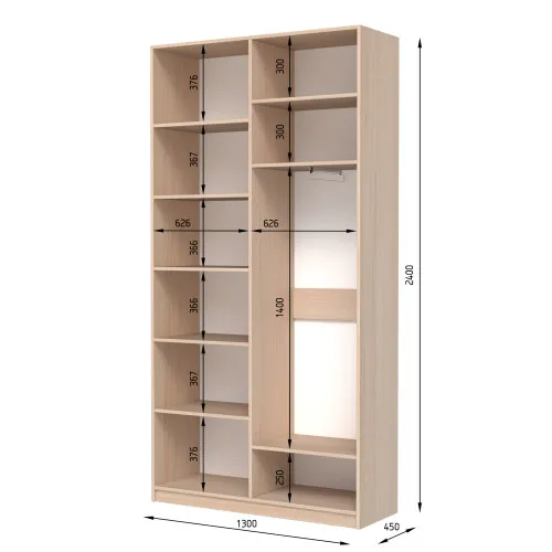 Шкаф распашный ШР4 2400х1400х450 мм корпус ДСП Белый фасад МДФ краска Белый (RAL9003) фрезерованная ручка V