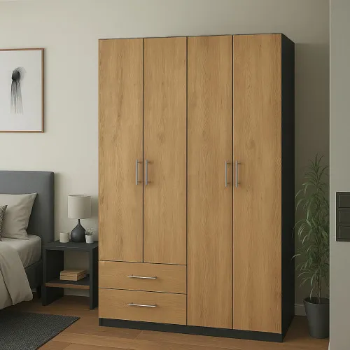 Шафа розпашна ШР5 2100х1200х450 мм корпус ДСП Антрацит фасад ДСП Дуб Крафт Золотий