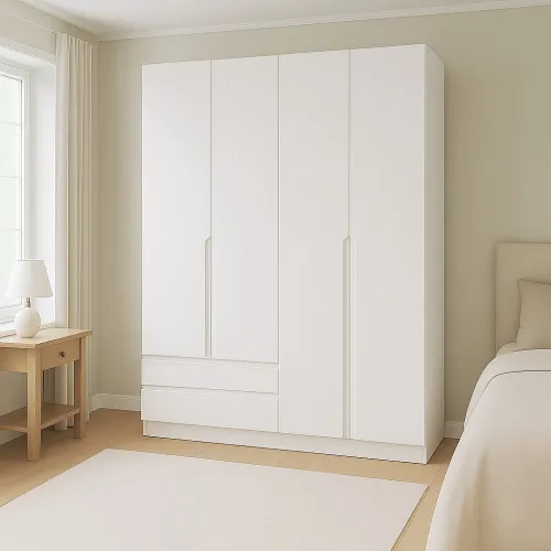 Шкаф распашный ШР5 2100х1200х450 мм корпус ДСП Белый фасад МДФ краска Белый (RAL9003) фрезерованные ручки V и J