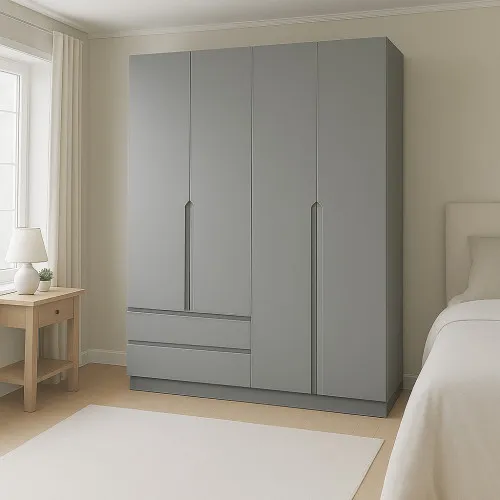 Шкаф распашный ШР5 2100х1200х450 мм корпус ДСП Серая Мышка фасад МДФ краска RAL7004 (сигнальный серый) фрезерованные ручки V и J