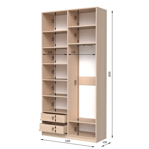 Шафа розпашна ШР5 2600х1200х450 мм ДСП Білий