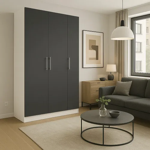 Шафа розпашна ШР6 2100х1400х450 мм корпус ДСП Білий фасад ДСП Антрацит