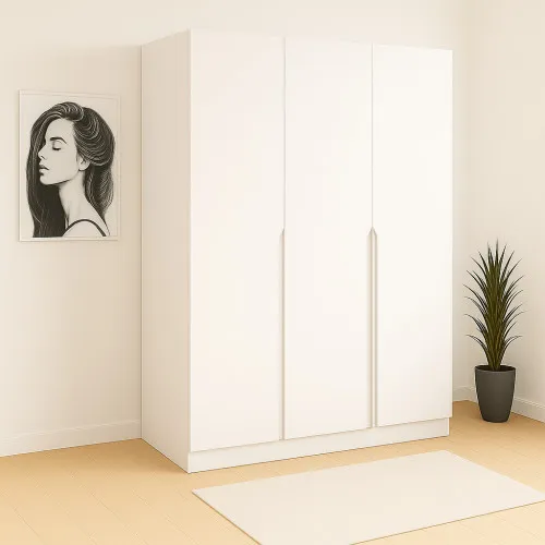 Шафа розпашна ШР6 2100х1400х450 мм корпус ДСП Білий фасад МДФ фарба Білий (RAL9003) фрезерована ручка V