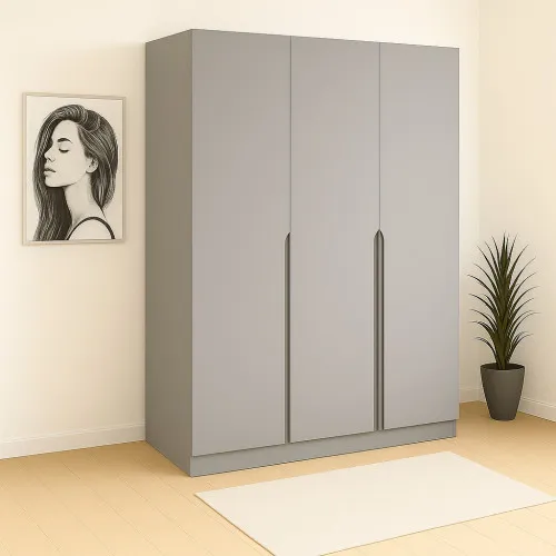 Шафа розпашна ШР6 2100х1400х450 мм корпус ДСП Сіра Мишка фасад МДФ фарба RAL7004 (Сигнальний сірий) фрезерована ручка V