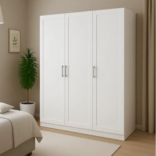 Шафа розпашна ШР6 2100х1400х450 мм корпус ДСП Білий фасад МДФ фарба Білий (RAL9003) фрезерування Люнет