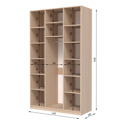 Шкаф распашный ШР1 2400х800х600 мм корпус ДСП Белый фасад МДФ краска Белый (RAL9003) фрезерованная ручка V