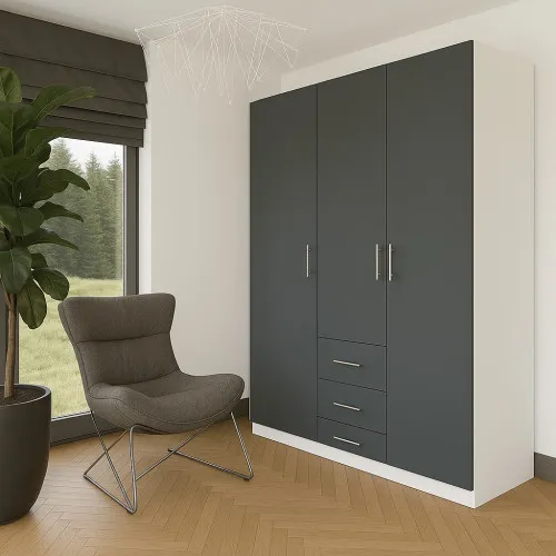 Шафа розпашна ШР7 2600х1400х600 мм корпус ДСП Білий фасад ДСП Антрацит