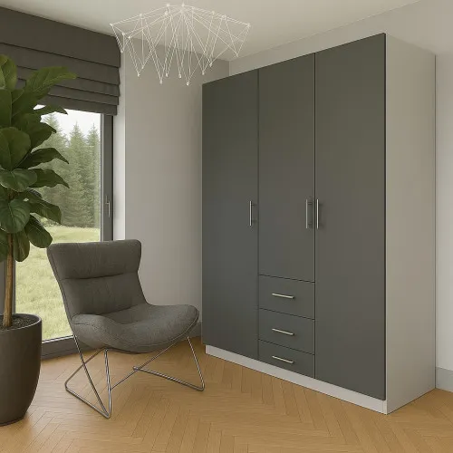 Шафа розпашна ШР7 2600х1400х600 мм корпус ДСП Сіра Мишка фасад ДСП Сірий Графіт