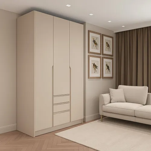 Шафа розпашна ШР7 2600х1400х600 мм корпус ДСП Кашемір фасад МДФ фарба NCS S 2002-Y50R (Шовковистий мат) фрезеровані ручки V і J