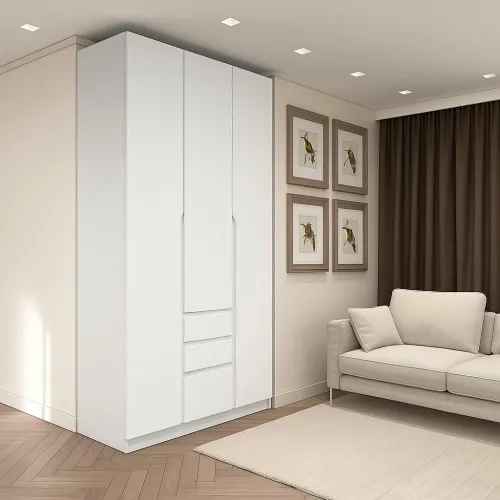 Шафа розпашна ШР7 2600х1400х600 мм корпус ДСП Білий фасад МДФ фарба Білий (RAL9003) фрезеровані ручки V і J