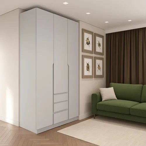 Шафа розпашна ШР7 2600х1400х600 мм корпус ДСП Сіра Мишка фасад МДФ фарба RAL7004 (Сигнальний сірий) фрезеровані ручки V і J