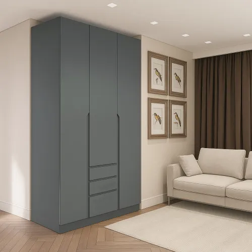 Шафа розпашна ШР7 2600х1400х450 мм корпус ДСП Сірий Графіт фасад МДФ фарба RAL7012 (Базальтовий сірий) фрезеровані ручки V і J