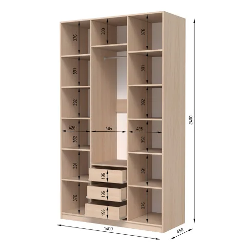 Шкаф распашный ШР7 2400х1400х450 мм корпус ДСП Серая Мышка фасад ДСП Серый Графит