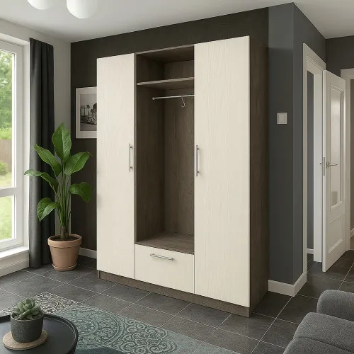 Шафа розпашна ШР8 2600х1600х600 мм корпус ДСП Дуб Вінтаж Оксид фасад ДСП Дуб Кафт Білий