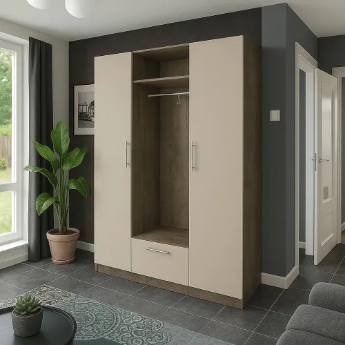 Шафа розпашна ШР8 2600х1600х600 мм корпус ДСП Дуб Вінтаж Оксид фасад ДСП Кашемір