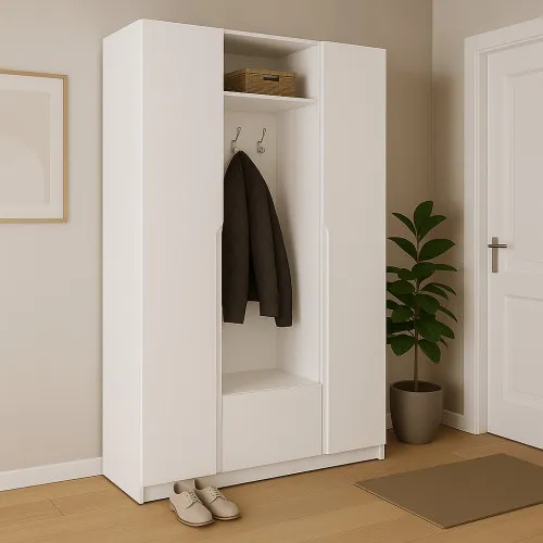 Шафа розпашна ШР8 2600х1600х600 мм корпус ДСП Білий фасад МДФ фарба Білий (RAL9003) фрезеровані ручки V і J