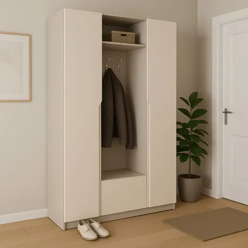 Шкаф распашный ШР8 2600х1600х600 мм корпус ДСП Кашемир фасад МДФ краска NCS S 2002-Y50R (Шелковистый мат) фрезерованные ручки V и J