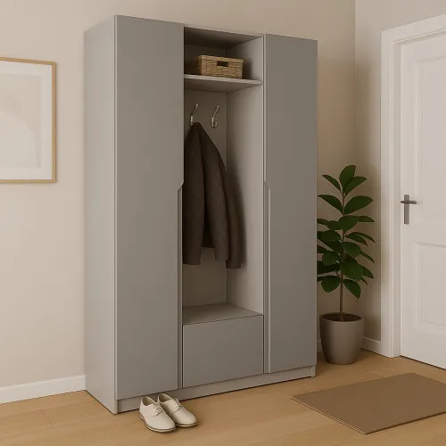 Шкаф распашный ШР8 2600х1600х600 мм корпус ДСП Серая Мышка фасад МДФ краска RAL7004 (сигнальный серый) фрезерованные ручки V и J